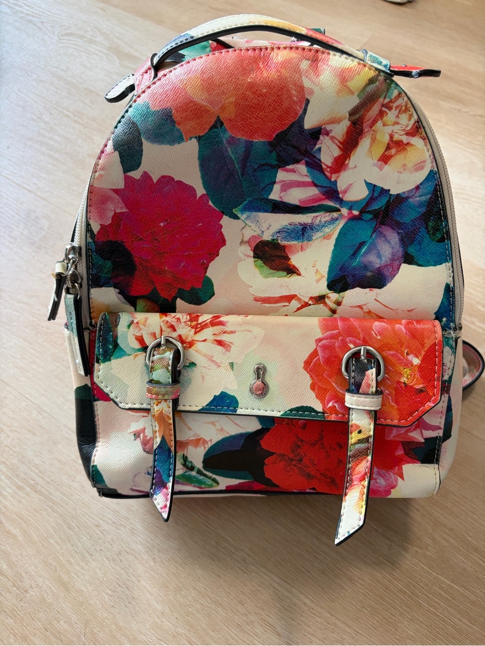 London Fog Floral Mini Backpack in Cream, Pink, Red, Blue